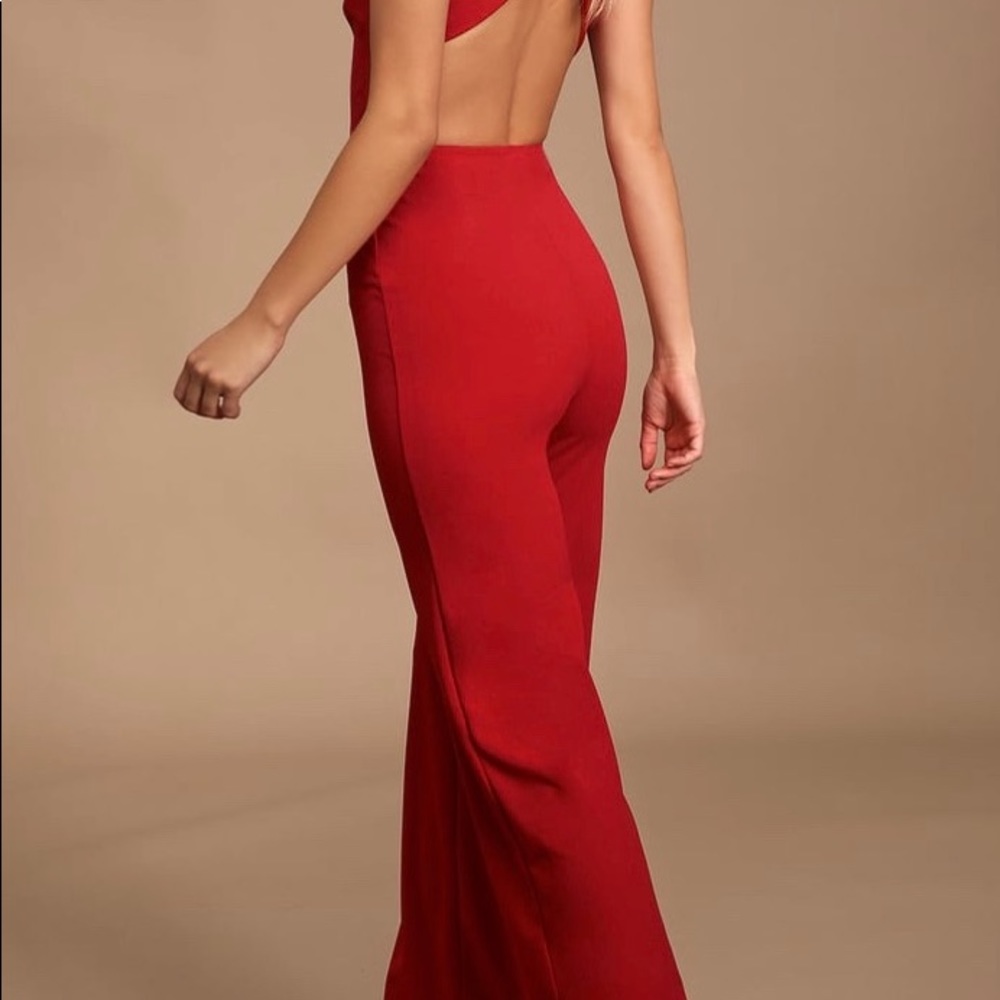 Red backless jumpsuit